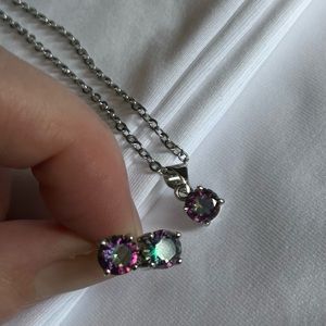 SALE! Mystic topaz rainbow stud earrings & necklace set 925 sterling silver